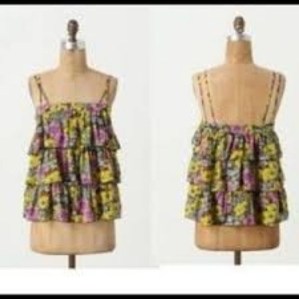 Anthropologie Leifnotes Floral Tiered Ruffle Tank